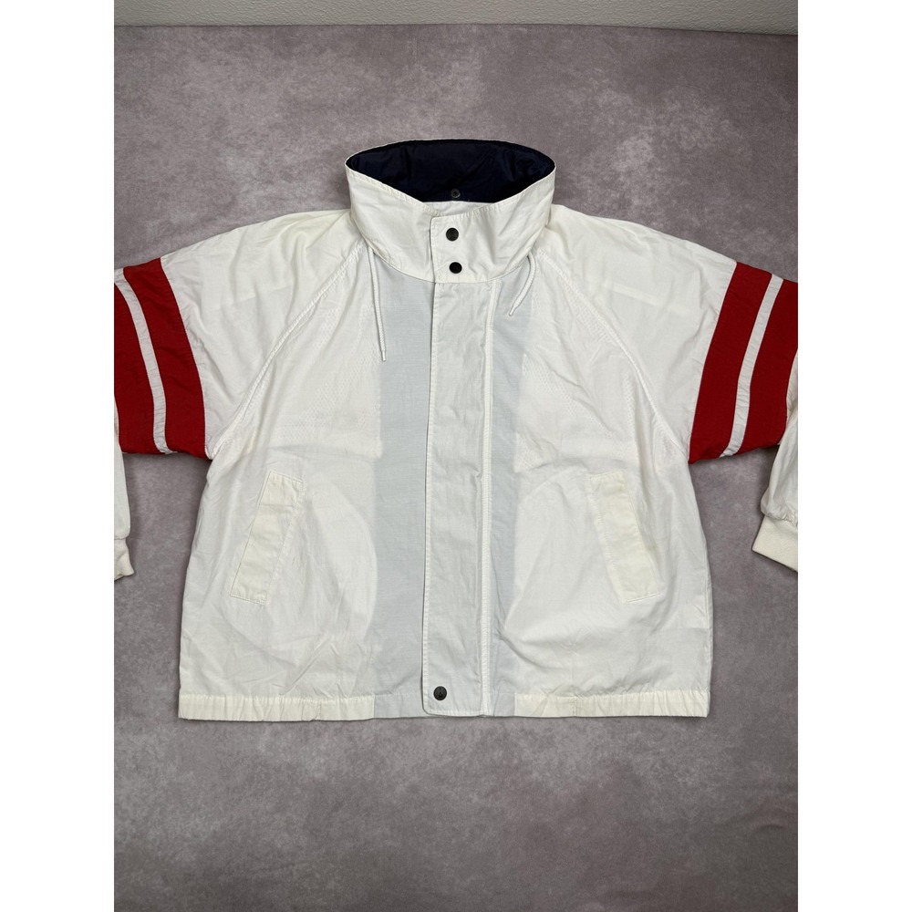 VTG Nautica Jacket Mens XL White Red Yachting Sailing‎ Windbreaker Hooded 90s